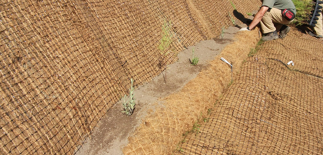 Colocación de biorrollos para control de sedimentos
